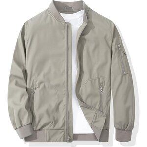 Mens Bomber Jacket Lightweight Windbreaker S Dark Grey Flight Coat Zip Pockets